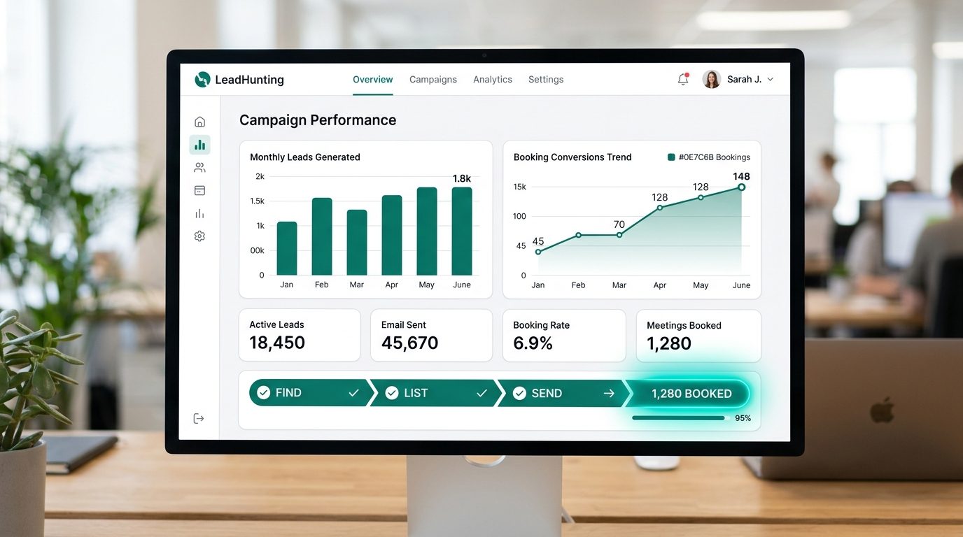 Campaign performance charts with booking conversion and meetings booked